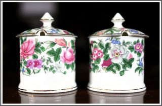 Vintage Crown Stafford Shire Fine Bone China England,  Pair Jam/jelly Jar W/ Lid