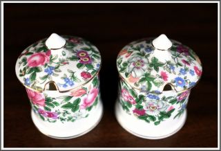 Vintage Crown Stafford Shire Fine Bone China England,  Pair Jam/Jelly Jar w/ Lid 2