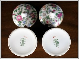 Vintage Crown Stafford Shire Fine Bone China England,  Pair Jam/Jelly Jar w/ Lid 3
