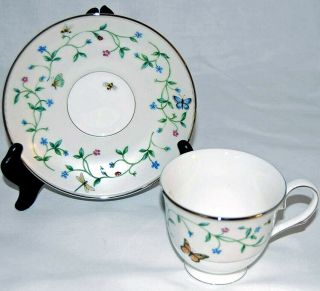 Lenox Idalia Platinum Banded Tea Cup & Saucer 1st Quality Floral