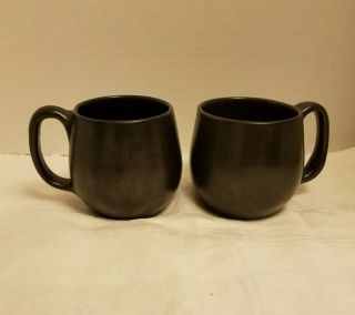W.  J.  Gordy Georgia Art Pottery 2 Black Mugs Marked Hand Made By Wj Gordy