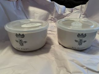 Rae Dunn Bee Kind Small Bowls With Plastic Lid Set Of 2 Ceramic With Tags