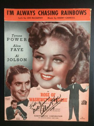 Alice Faye Signed 1939 Sheet Music / Autographed " Rose Of Washington Square "