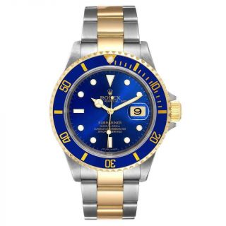 Rolex Submariner Blue Dial Steel Yellow Gold Mens Watch 16613 Box Papers 2
