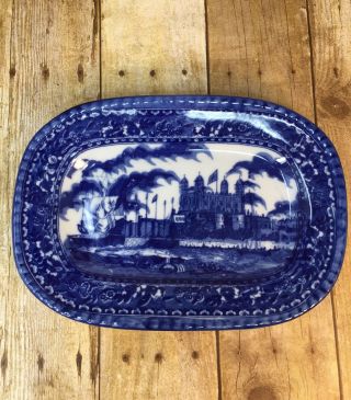Vintage Victoria Ware Ironstone Flow Blue Rectangular Platter Castle Ship 11 "