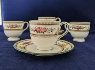 Set Of 4 Wedgwood Columbia Footed Demitasse Cup And Saucer Leigh Shape