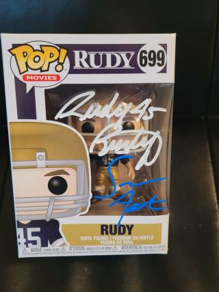 Rudy Ruettiger Sean Astin Signed Funko Pop Rudy Notre Dame
