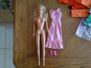 Vintage Mattel Barbie Doll W/pink Dress And Shoes 1966 Made In Korea