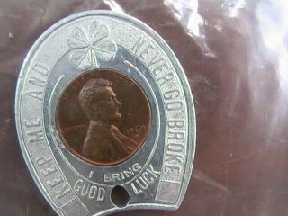 ENCASED 1960 LINCOLN CENT AMERICAN STATE BANK MIDWEST CITY OKLA GOOD LUCK PIECE 2