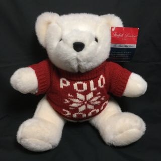 Ralph Lauren Polo Plush Teddy Bear 15” White Red Sweater 2000 Millenial Tag