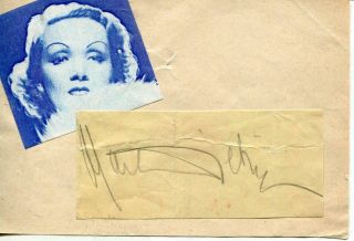 Marlene Dietrich Autograph Silent Movie Actress In Touch Of Evil Signed Page