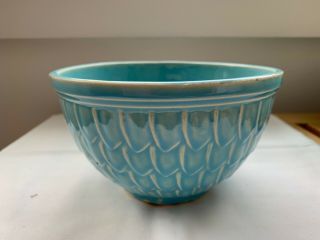 Vintage Mccoy Pottery Aqua Blue Fish Scale Bowl 6 In X 3 1/2 In