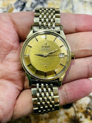 Omega Constellation Vintage Pie Pan Gold Plated & Steel Mens Watch W/ Omega Band