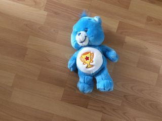 2003 Care Bears Blue Chap Bear With Trophy Soft Stuffed Plush Toy 13 Inch