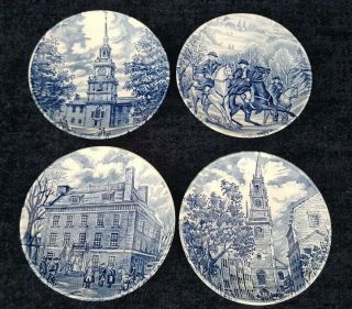 Set Of 4 Staffordshire Liberty Blue Butter Pats / Coasters - Immaculate