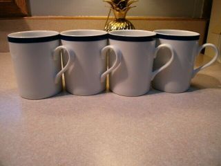 Set Of 4 Williams Sonoma Brasserie Mugs Coffee Cups White With Blue Rim