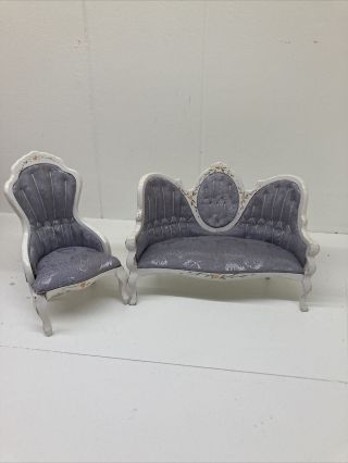 Vintage Miniature Dollhouse R.  O.  C.  Upholstered Sofa Couch Chair Set
