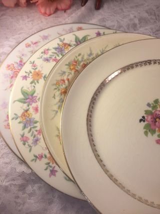 4 Vintage Mismatched China Dinner Plates Pink Green Yellow Florals 247