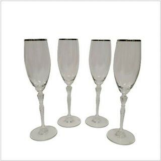 4 Royal Doulton Oxford Platinum Crystal Champagne Fluted Champagne Glasses 9.  5 "