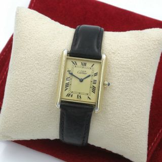 Vintage Cartier Paris Must De Gold / Sterling Roman Tank Quartz Wrist Watch 8942