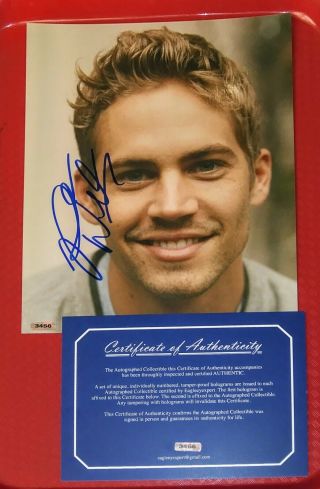Paul Walker Hand Signed Autographed Photo 8 X 10 W/holo Rip Fast And Furious