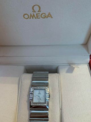 Ladies Omega Constellation Quadra Diamond Stainless Steel Square Quartz Watch