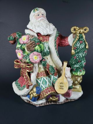 Fitz & Floyd Christmas Wreath Santa Tree Mandolin Teapot 1997