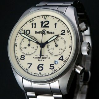 Bell & Ross Vintage 126 Beige Military Automatic Stainless Steel Chronograph,  NR 3