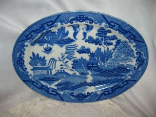 Vintage Oval Blue Willow Serving Platter Made In Japan 12 3/4 " X 9 1/4 "