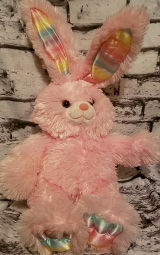 Build - A - Bear Babw Pink Pawsome Bunny Rabbit Pastel Rainbow Ears Feet Plush 17 "