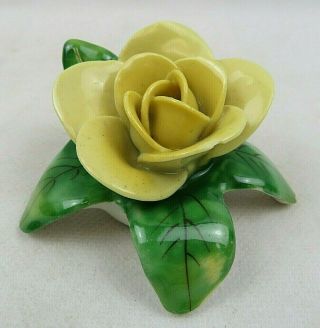 Vintage Dresden Porcelain Ceramic Yellow Small Rose Flower Green Leafs Germany