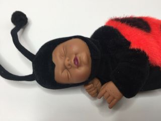 Anne Geddes Ladybug African American Black & Red Baby Doll 9 " Lifelike Sanitized