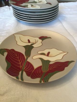 Fitz And Floyd Porcelin Salad Dishes,  Satin Calla Lily Pattern,  Set Of 8