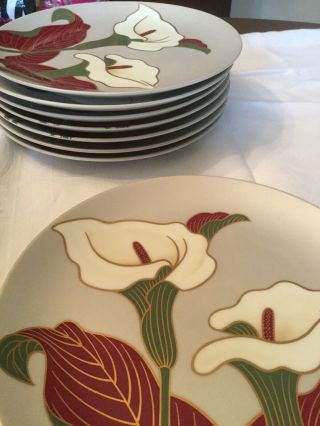 Fitz And floyd Porcelin salad dishes,  Satin calla lily Pattern,  Set Of 8 2