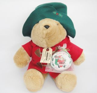 Paddington Stuffed Plush Bear With 1994 Christmas Ornament Sears 16 " Red Coat