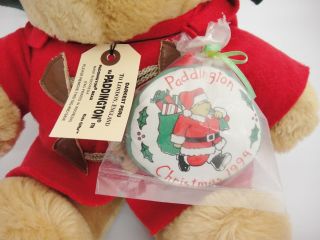 Paddington Stuffed Plush Bear with 1994 Christmas Ornament Sears 16 