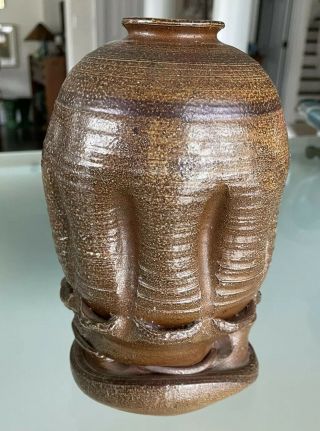 Vintage Brutalist Studio Pottery Vase Dated 1973 Mid Century George Ohr Style
