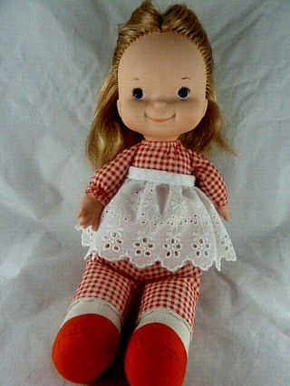 Fisher Price Lap Sitter Doll Mary 1973 Red Checked Dress With Apron Vintage