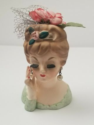 Vintage 1961 Inarco E - 480 Miniature Lady Head Vase W/flowers