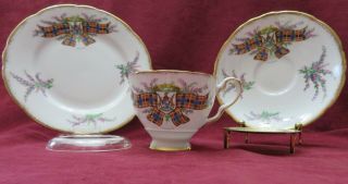 Royal Stafford Tartan Series Fraser 3 Piece Set Tea Cup Saucer Dessert Plate