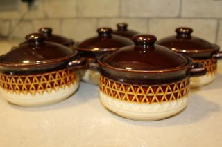 6 Dinner Party Individual Covered Stoneware Casserole Dishes Signed Japan