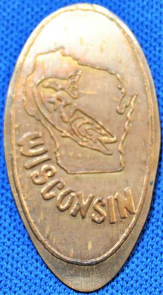 Vintage Elongated Cent: Wisconsin (muskie Inside State Outline)