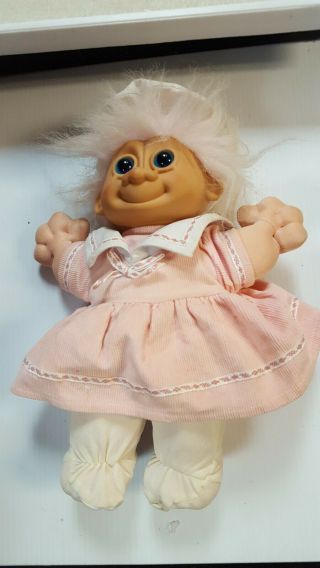 Vintage Russ Troll Kidz Plush Doll W Pink Corduroy Dress