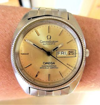 Gents SS Omega Constellation Chronometer c1021 Day Date Bracelet Watch Serviced 2