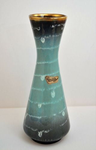 Vintage Carstens Tonnieshof Germany Art Pottery Vase Drip Glaze Blue