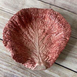 Vintage 1989 Fitz And Floyd Ff Red Cabbage Leaf 9 " Shallow Bowl Pink