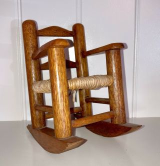 Small 6 " X5 " X3 " Rocking Chair For Stuffed Animal Or Doll - Wood With Rope Seat