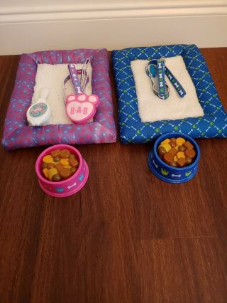 Build A Bear Lot—purple And Blue,  2 Leashes,  Pet Bowls /food/water And Brushes