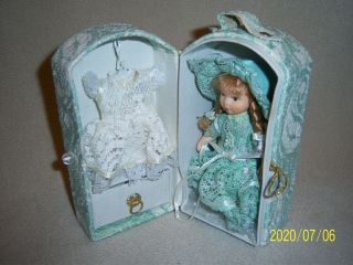 Miniature Porcelain Doll In Wardrobe Case