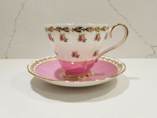 Vintage ADDERLEY English Fine Bone China Tea Cup & Saucer Set Pink Gold Flowers 2